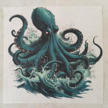 Bügelbild Oktopus türkis