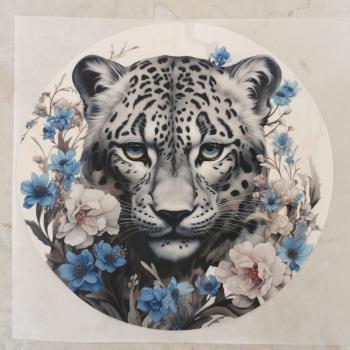 Bügelbild Schneeleopard blau