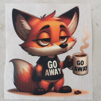 Bügelbild mürrischer Fuchs mit Kaffee