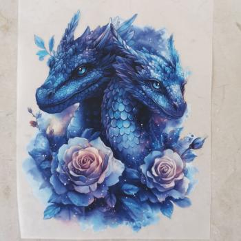 Bügelbild Drachenduo Rosen