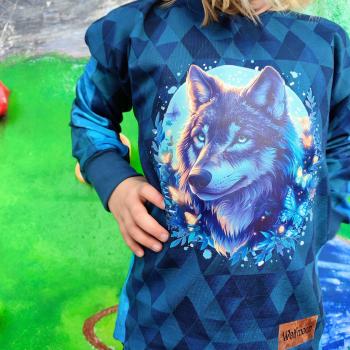 Preview: Bügelbild floraler Wolf blau