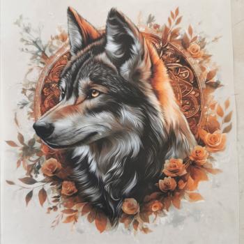 Bügelbild floraler Wolf braun
