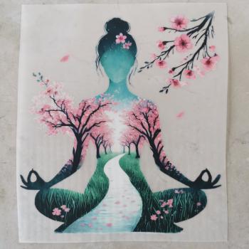 Bügelbild Yoga Silhouetten Kirschblüten