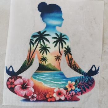 Bügelbild Yoga Silhouetten Strand viele Palmen