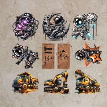 Bügelbild-Bundle Bagger und Astronauten