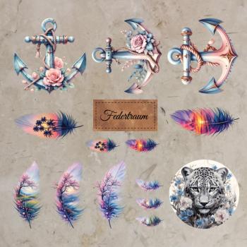 Bügelbild-Bundle Federn und Anker