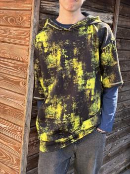 Preview: French Terry Grunge grün-gelb