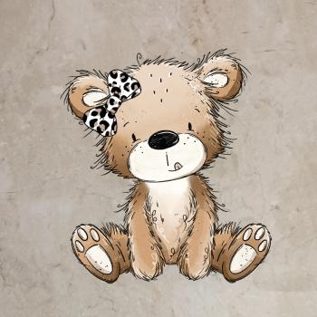 Bügelbild sitzender Bär Schleife