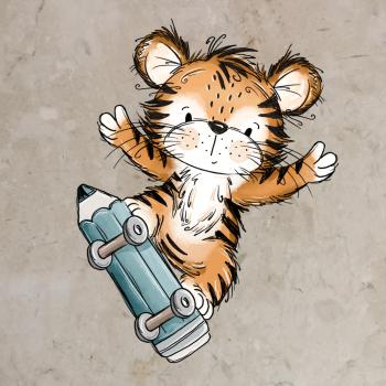 Bügelbild Tiger Stiftskateboard
