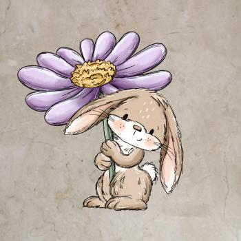 Bügelbild Blumenhase stehend lila