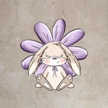 Bügelbild Blumenhase sitzend lila