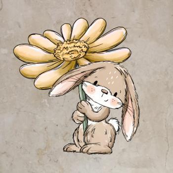 Bügelbild Blumenhase stehend gelb