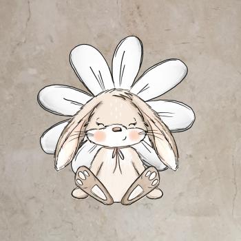Bügelbild Blumenhase sitzend weiß