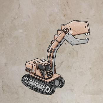 Bügelbild Dinobagger braun