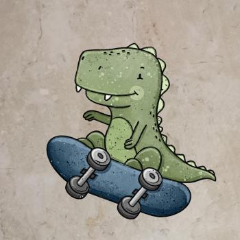 Bügelbild Skateboarddino fahrend