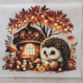 Bügelbild Herbstigel vor Haus