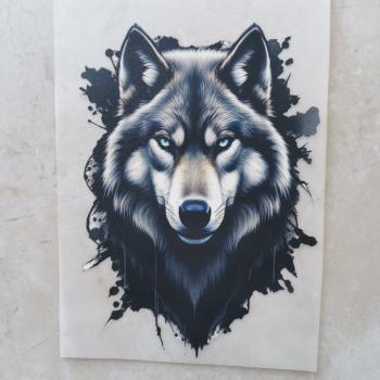 Bügelbild dunkelgrauer Wolfskopf