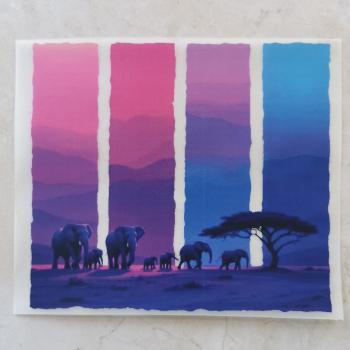 Bügelbild Elefantenherde am Abend