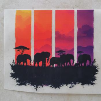 Bügelbild Elefantenherde Silhouette
