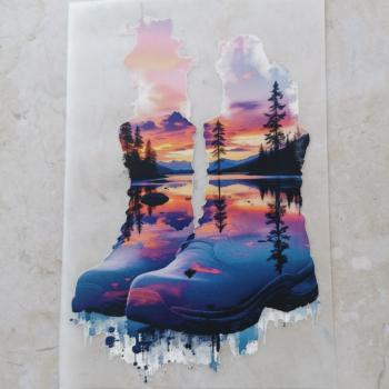 Bügelbild Wanderstiefel Landschaft