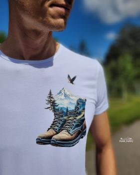 Bügelbild Wanderstiefel Gebirge