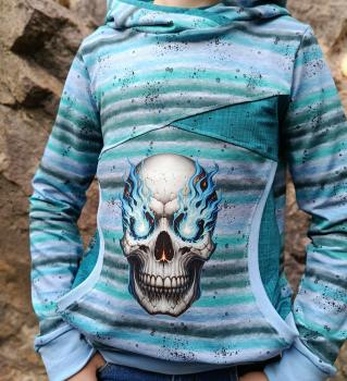 Preview: Bügelbild Flammenskull blau