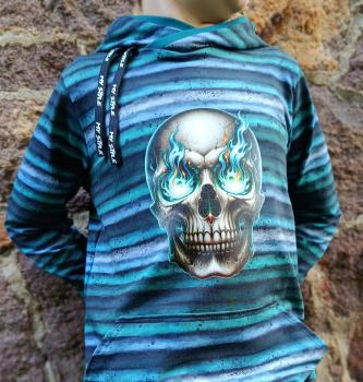 Preview: Bügelbild Flammenskull türkis-orange