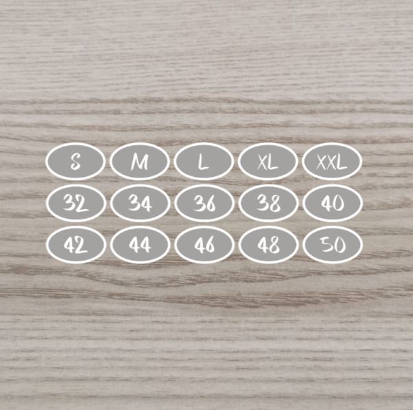 Bügelbild Größenlabel 20 Stück Erwachsene