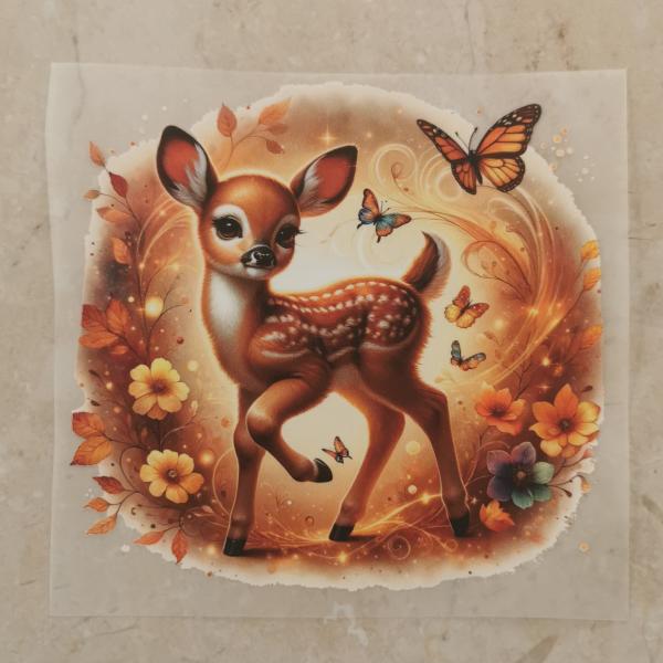 Bügelbild süßes Reh Waldmorgen