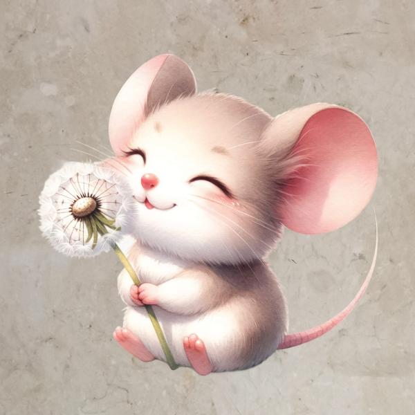 Bügelbild Maus Pusteblume Augen geschlossen