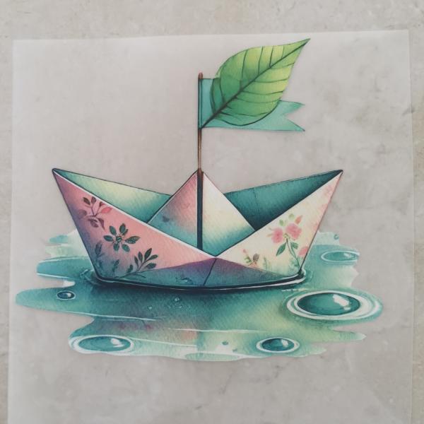 Bügelbild Regentag Papierboot