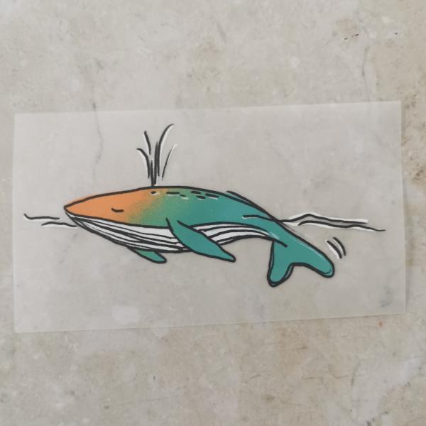 Bügelbild Wal orange-türkis