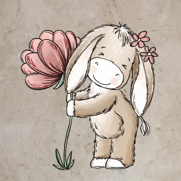 Bügelbild Eselliebe rosa Blume