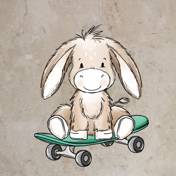 Bügelbild Eselliebe auf Skateboard