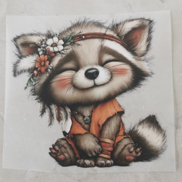 Bügelbild floraler Boho-Waschbär