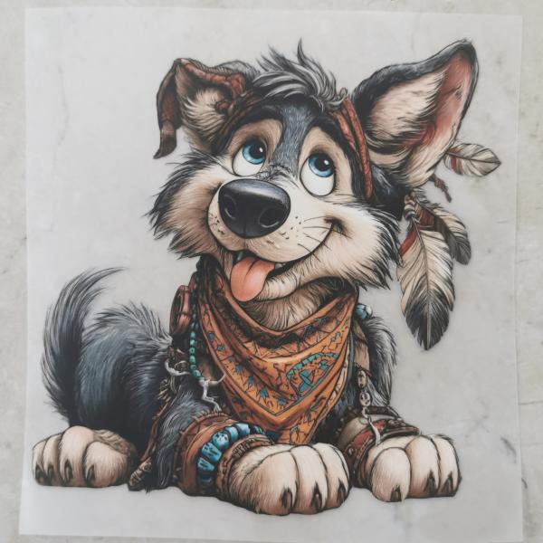 Bügelbild Hund Halstuch liegend bunt