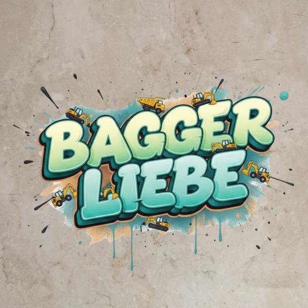 Bügelbild Schriftzug Baggerliebe blau