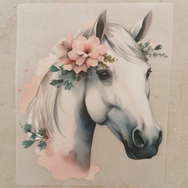 Bügelbild Pferdekopf floral hell