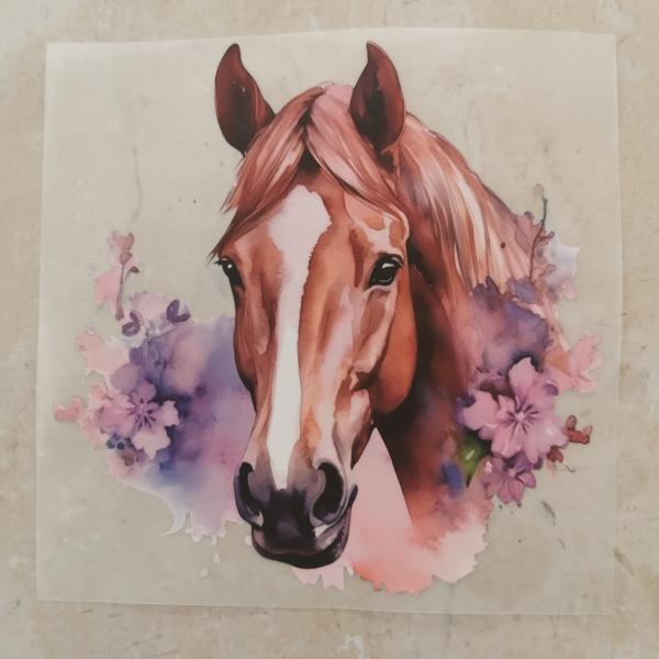 Bügelbild Pferdekopf floral lila
