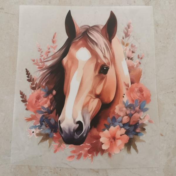 Bügelbild Pferdekopf floral peach