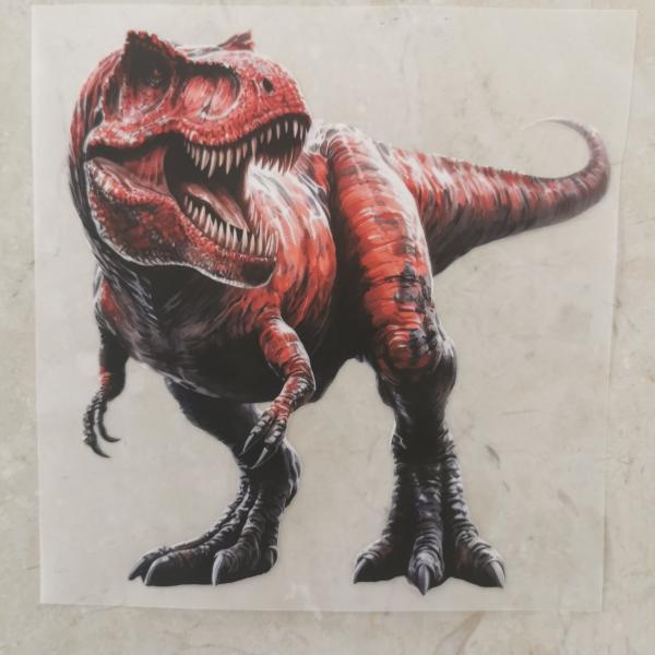 Bügelbild roter T-Rex Seitenblick
