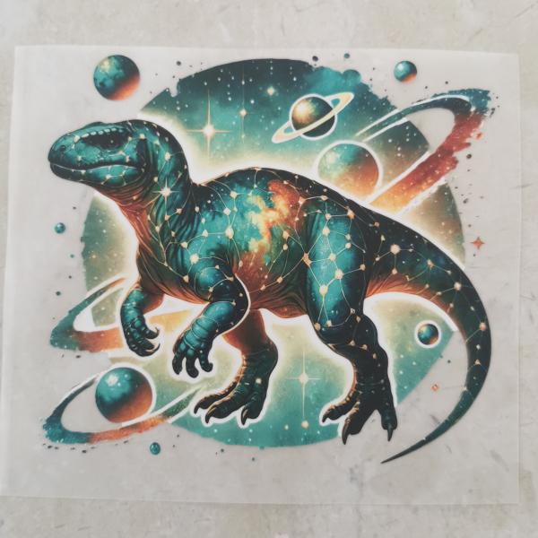 Bügelbild Galaxydino türkis