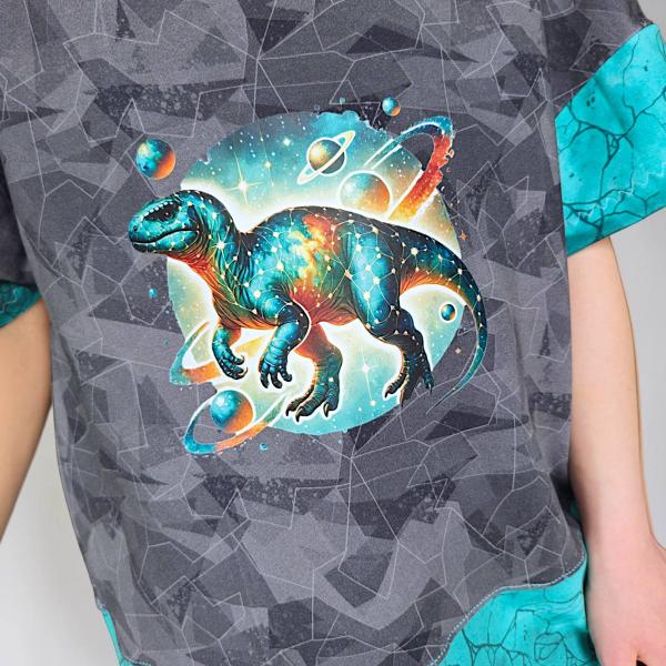 Bügelbild Galaxydino türkis