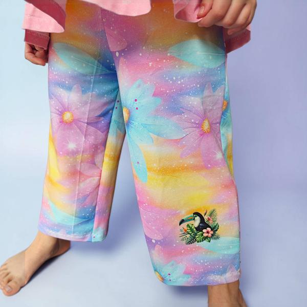 Bügelbild floraler Tukan rosa