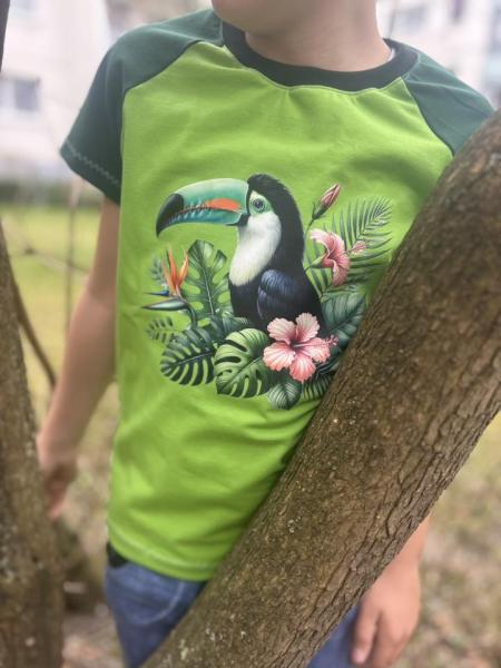 Bügelbild floraler Tukan rosa