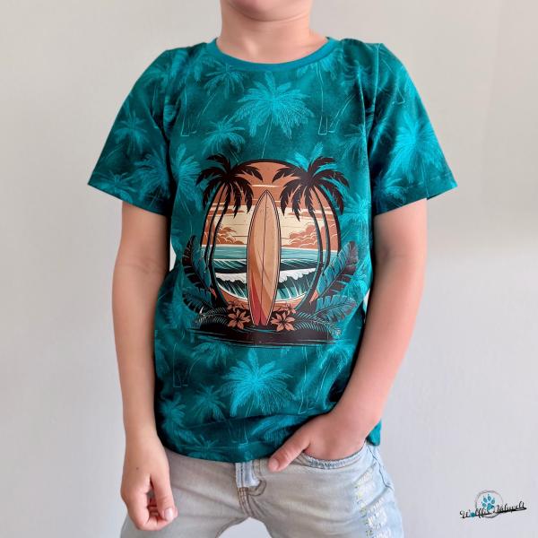 Bügelbild Surfbrett Palmen