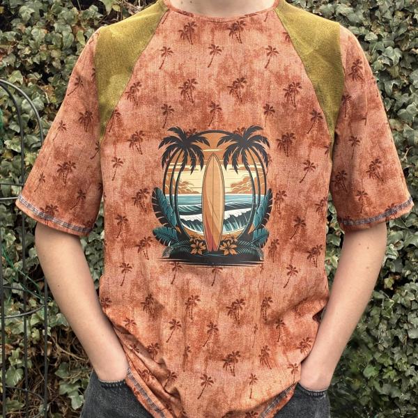 Bügelbild Surfbrett Palmen