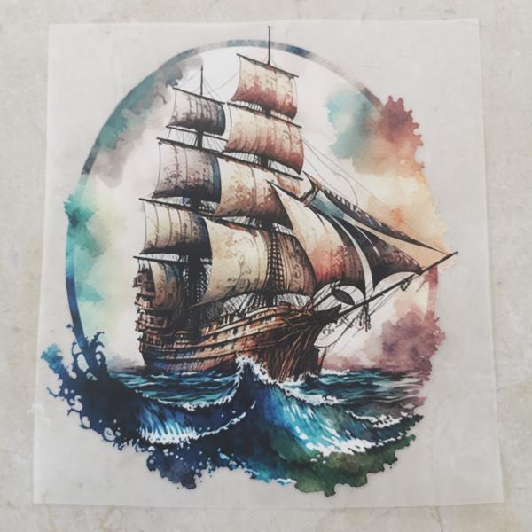 Bügelbild Vintage-Schiff oval