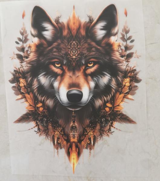 Bügelbild Wolfblick braun