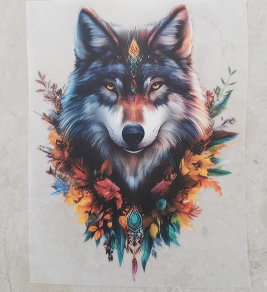 Bügelbild Wolfblick floral